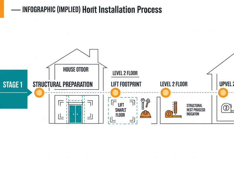 Home lift installation process showing key stages from assessment to commissioning