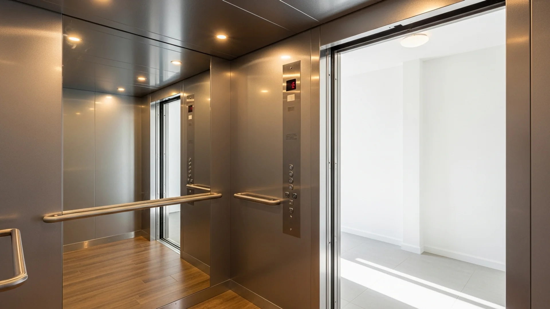 Freshly refurbished lift car interior in an Australian apartment building